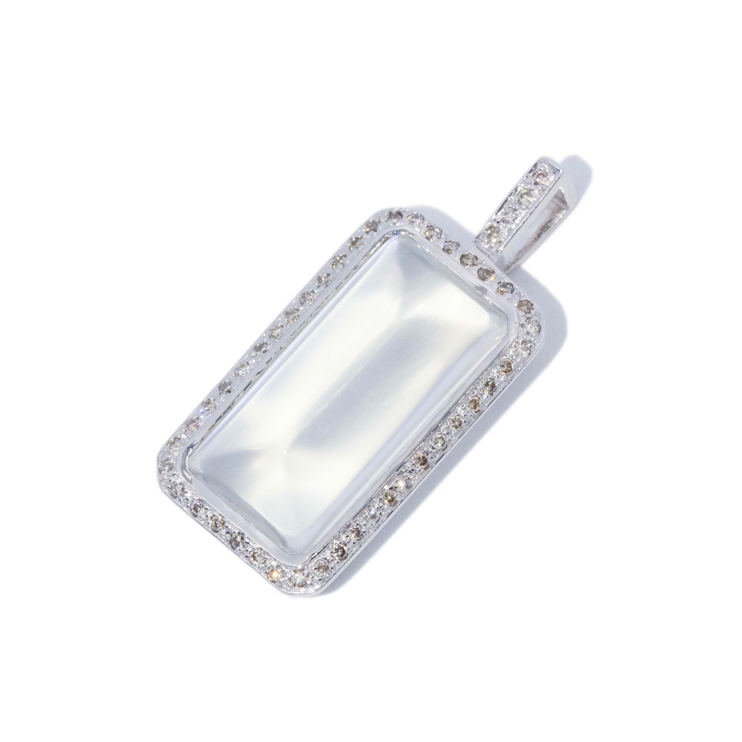 Mai 1960s Moonstone Diamond Pendant 18ct White Gold Pendants/Necklaces Imperial Jewellery 