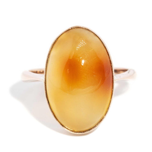 Maleah Mottled Oval Agate Cabochon Ring 9K Rose Gold