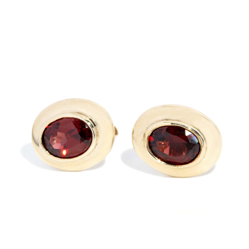 Vintage Circa 1990s Rubover Garnet Studs 9 Carat Yellow Gold