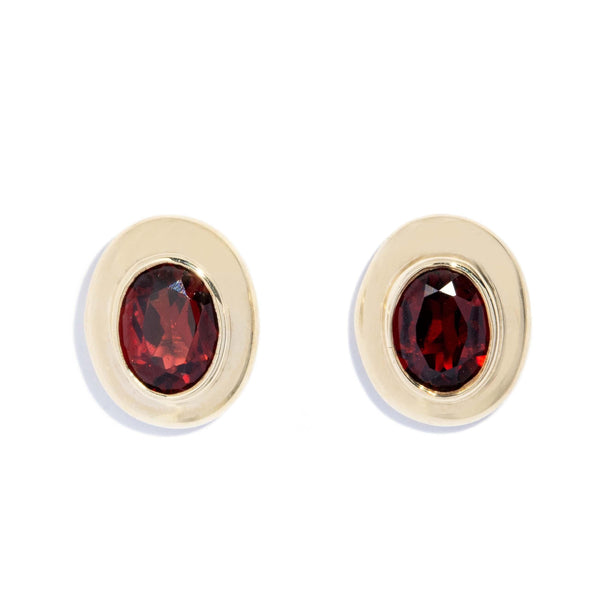 Vintage Circa 1990s Rubover Garnet Studs 9 Carat Yellow Gold