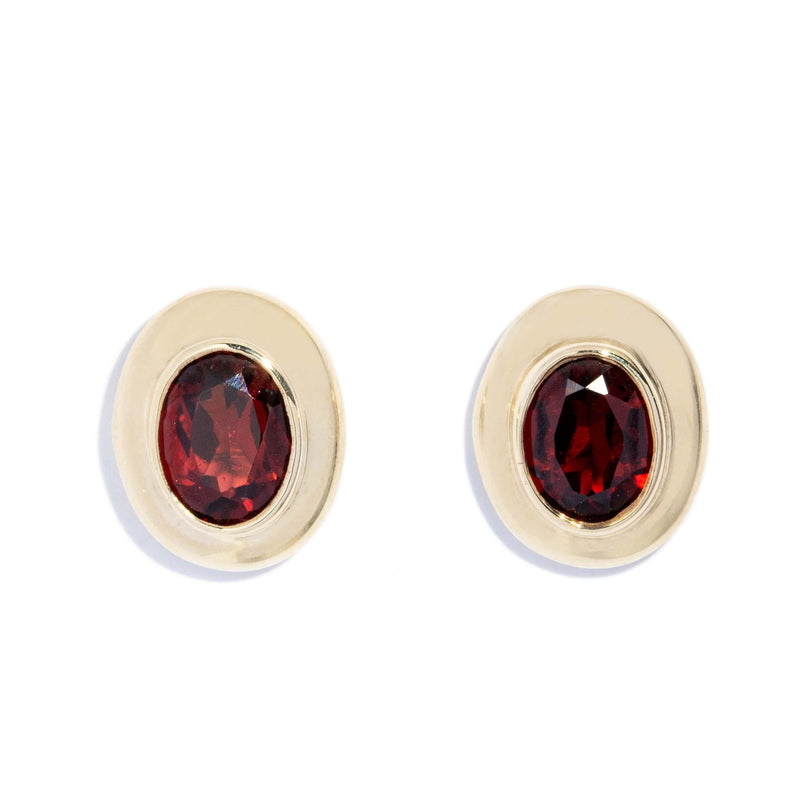 Vintage Circa 1990s Rubover Garnet Studs 9 Carat Yellow Gold