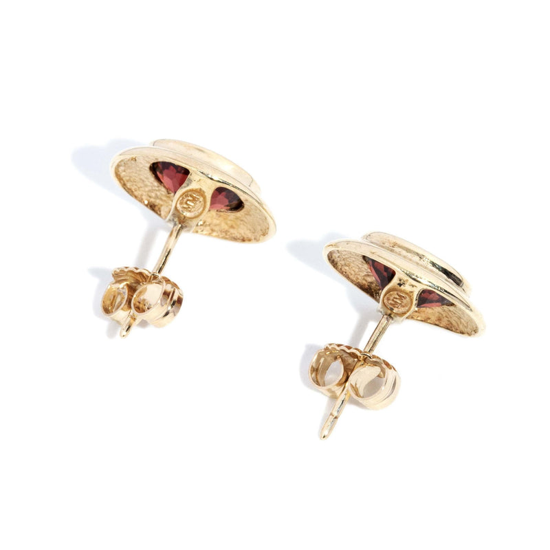 Vintage Circa 1990s Rubover Garnet Studs 9 Carat Yellow Gold