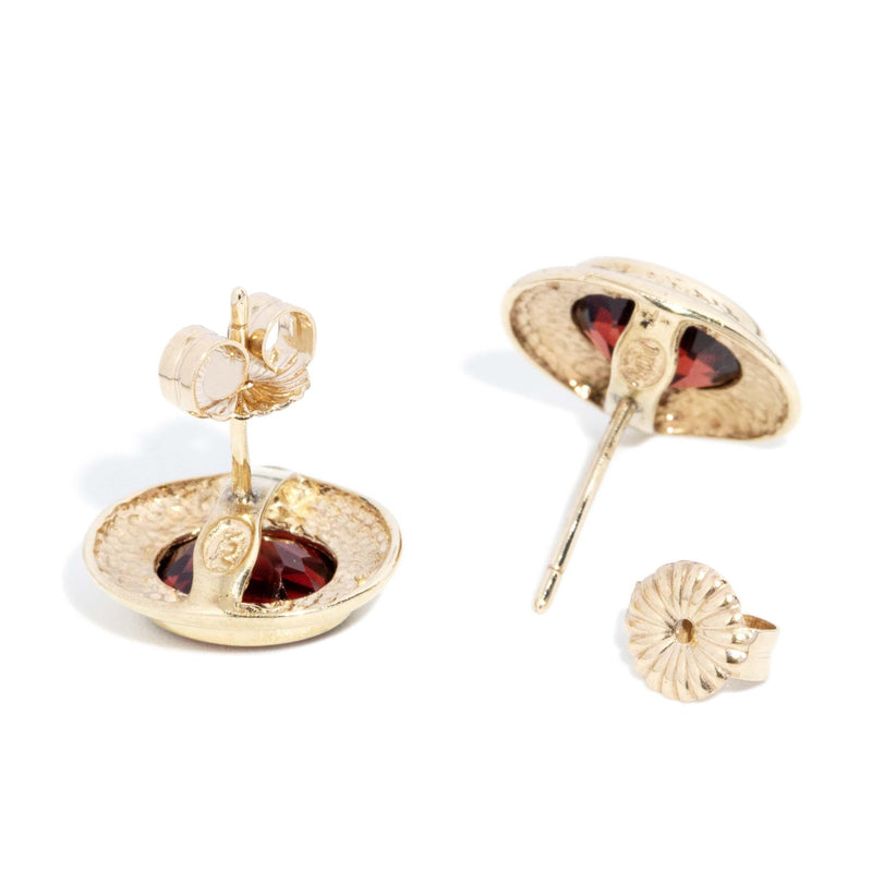 Vintage Circa 1990s Rubover Garnet Studs 9 Carat Yellow Gold