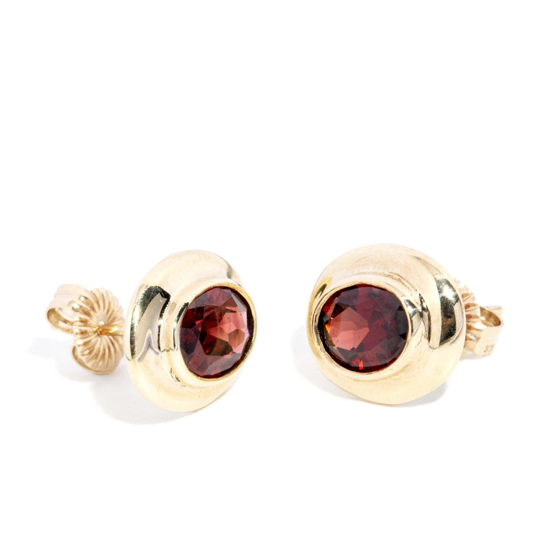 Vintage Circa 1990s Rubover Garnet Studs 9 Carat Yellow Gold