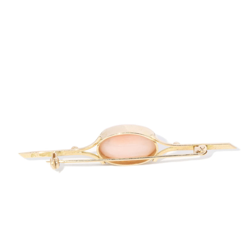 Vintage Circa 1960s Coral Brooch 18 Carat Yellow Gold