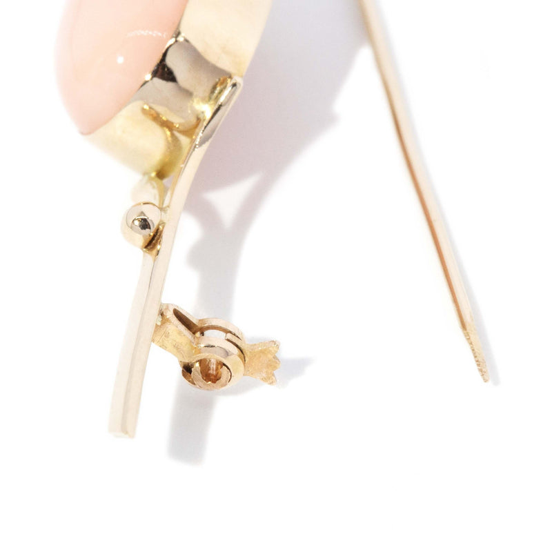 Vintage Circa 1960s Coral Brooch 18 Carat Yellow Gold