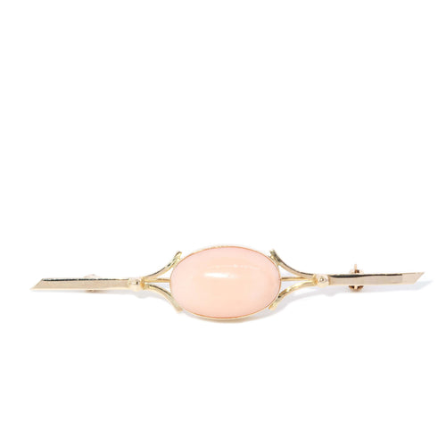 Manara Angel Skin Coral Cabochon Bar Brooch 18K Yellow Gold