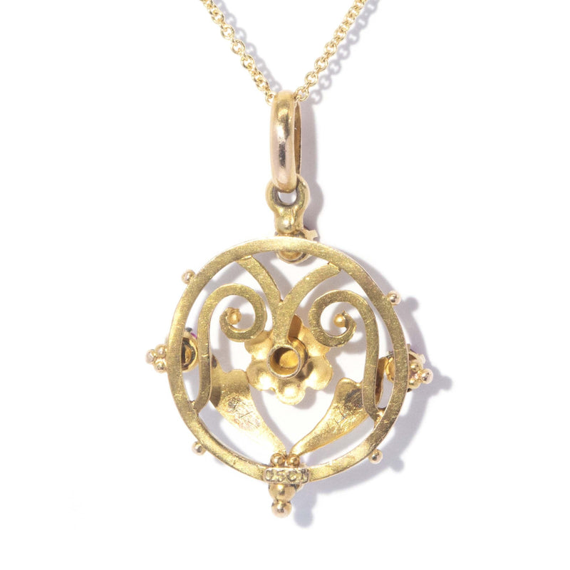 Antique Art Nouveau Ruby & Pearl Antique Pendant 15 Carat Gold