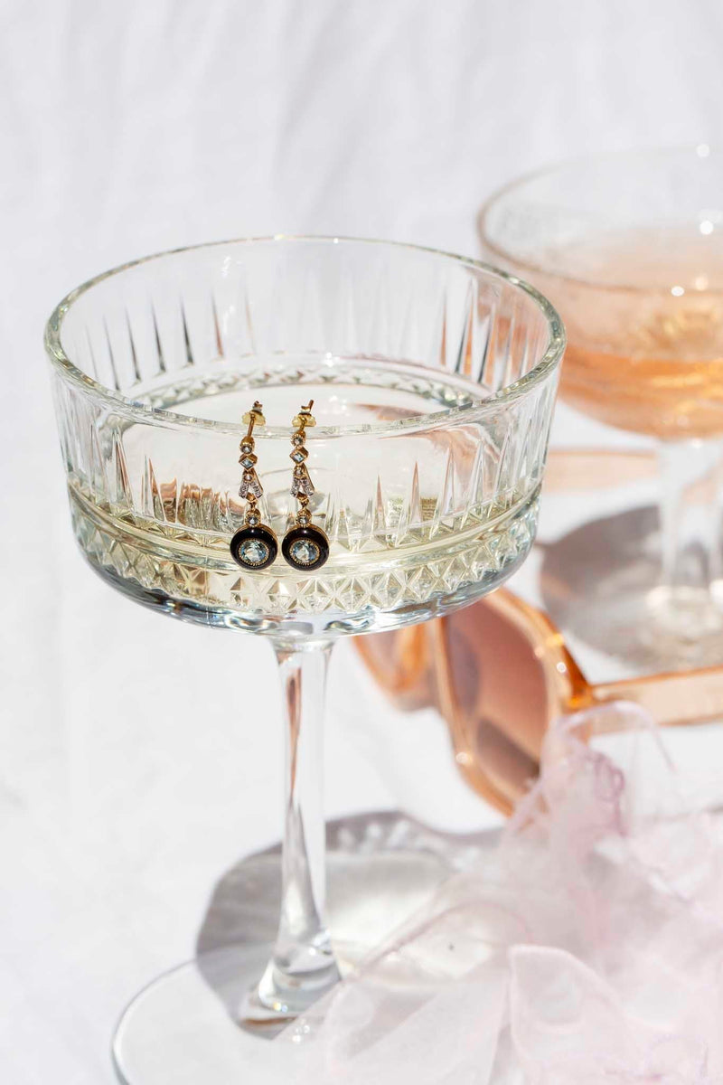 Margot Onyx Topaz & Diamond Drop Earrings 9ct Gold* DRAFT OB Earrings Imperial Jewellery 