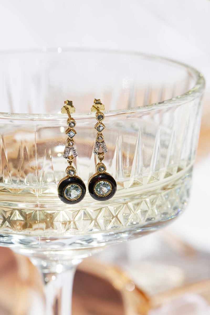 Margot Onyx Topaz & Diamond Drop Earrings 9ct Gold* DRAFT OB Earrings Imperial Jewellery 