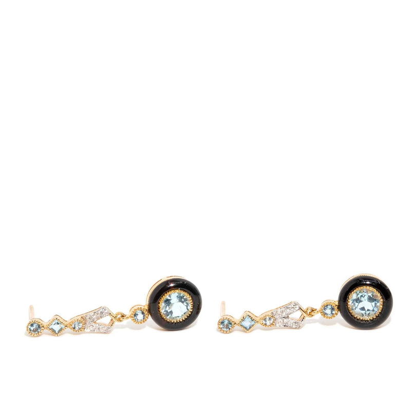 Margot Onyx Topaz & Diamond Drop Earrings 9ct Gold* DRAFT OB Rings Imperial Jewellery 