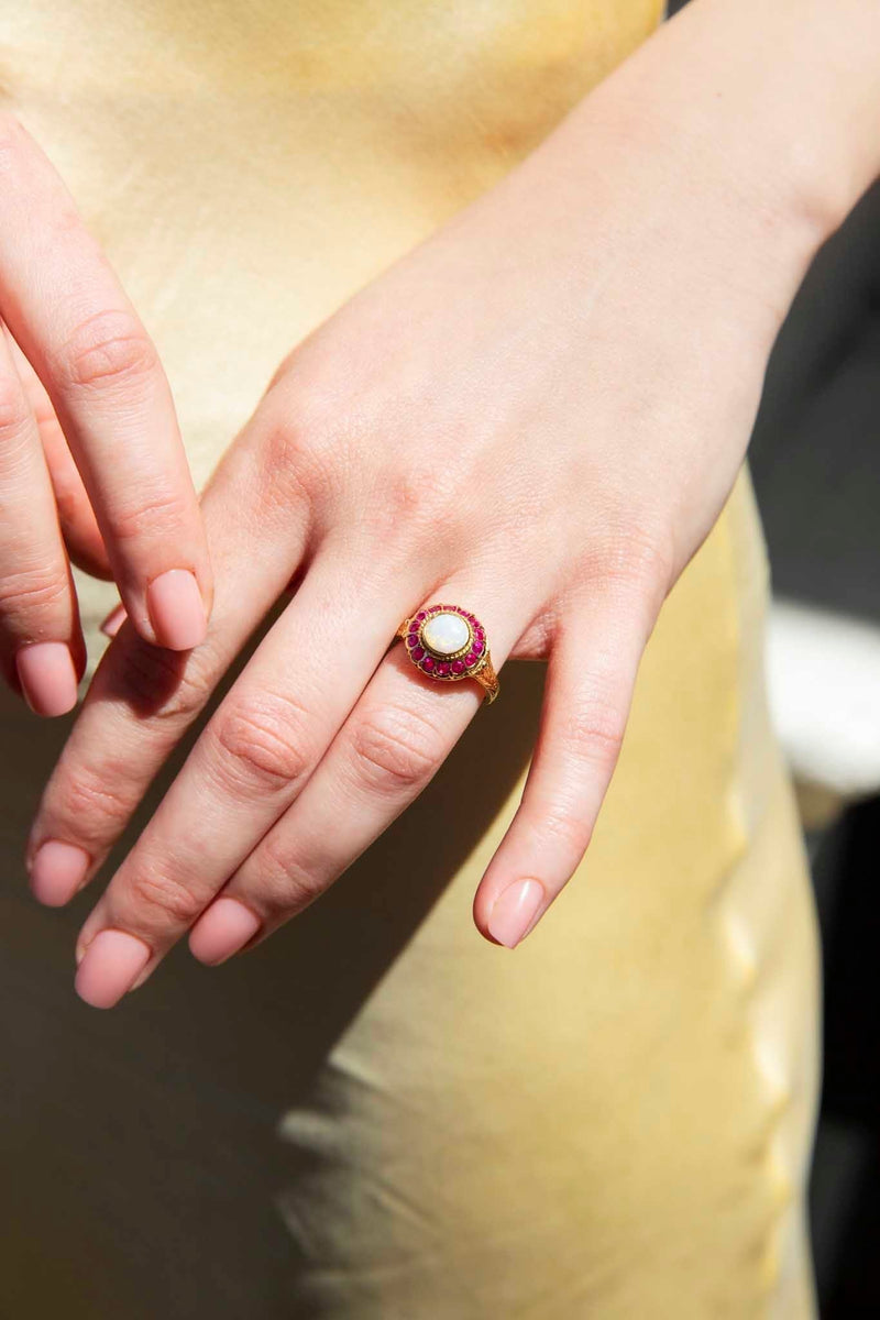 Marianne Australian Opal & Ruby Cluster Ring 9 Carat Gold* DRAFT Rings Imperial Jewellery 