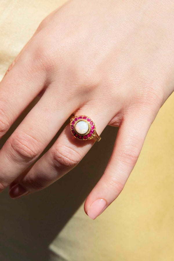 Marianne Australian Opal & Ruby Cluster Ring 9 Carat Gold* DRAFT Rings Imperial Jewellery 