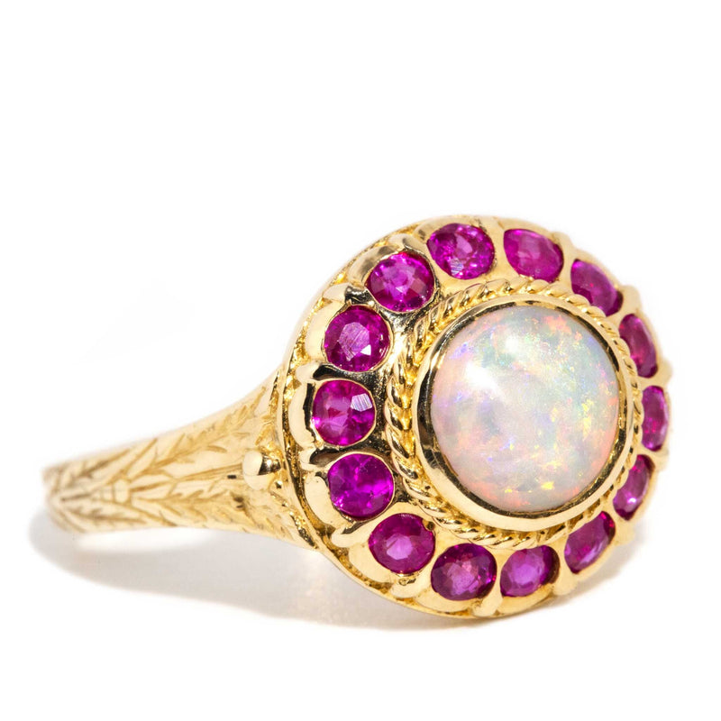 Ruby Rings Australia Opal And Ruby Ring 10k Yellow Gold Natural Opal & Ruby Womens Trilogy
