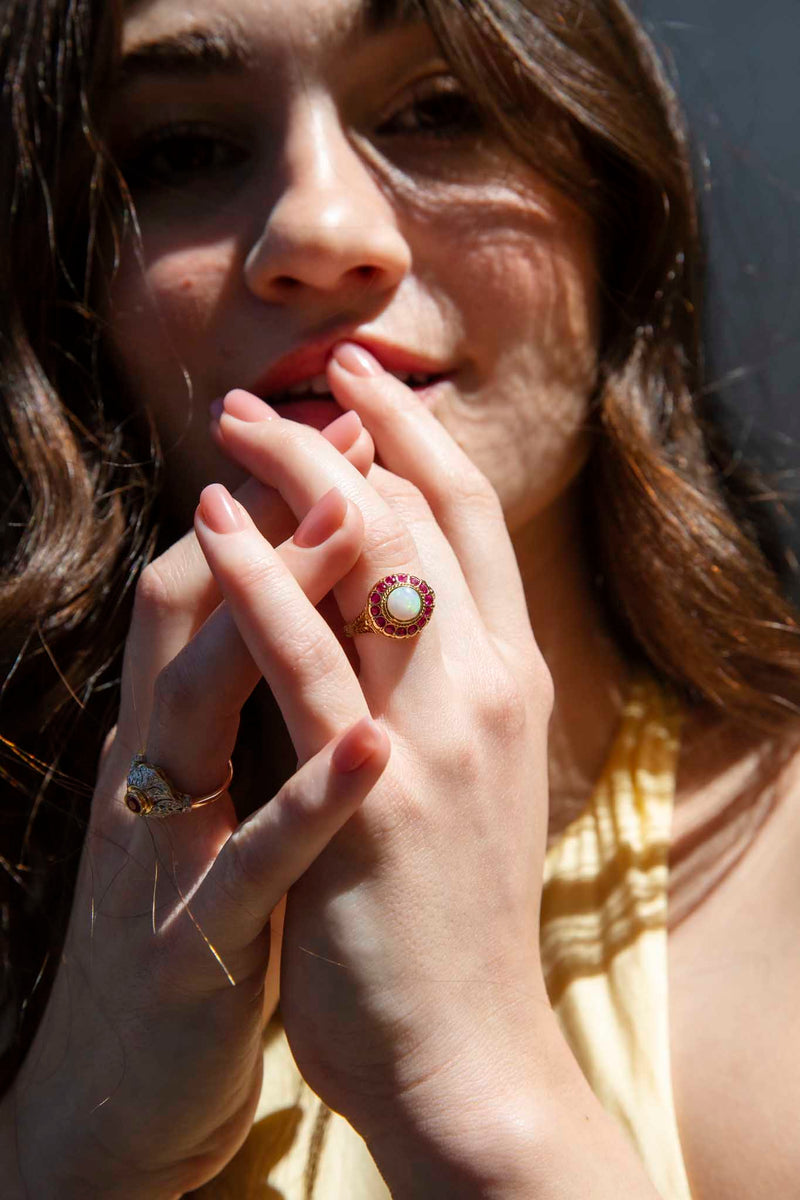 Marianne Australian Opal & Ruby Cluster Ring 9 Carat Gold* DRAFT Rings Imperial Jewellery 