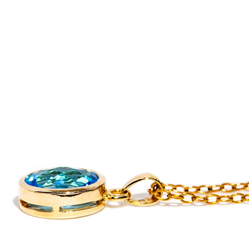 Marigold 1980s Blue Topaz 14ct Pendant & 9ct Chain Pendants/Necklaces Imperial Jewellery 