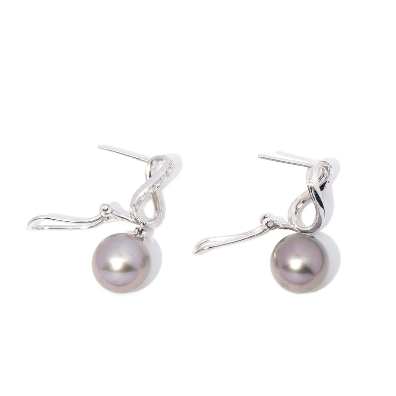 Contemporary Tahitian Pearl & Diamond Earrings 18 Carat White Gold