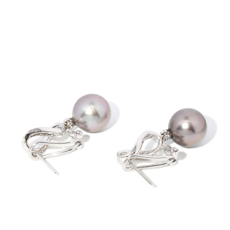 Contemporary Tahitian Pearl & Diamond Earrings 18 Carat White Gold