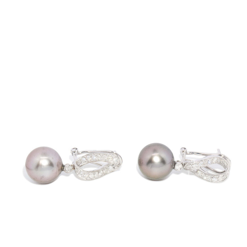 Contemporary Tahitian Pearl & Diamond Earrings 18 Carat White Gold