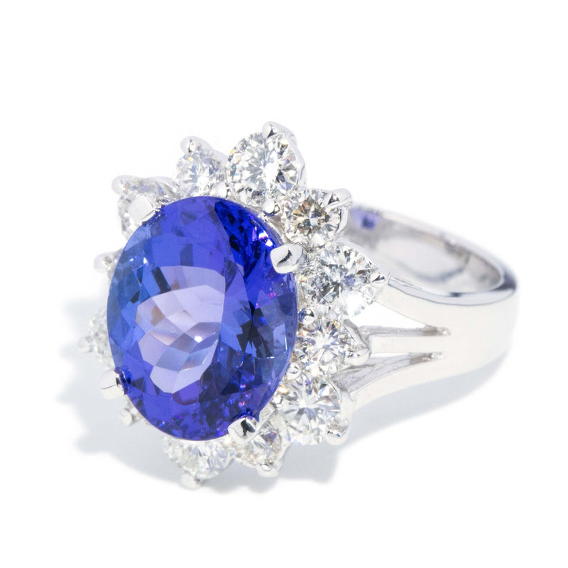 Vintage 5.80 Carat Tanzanite Diamond Halo Ring 18 Carat White Gold