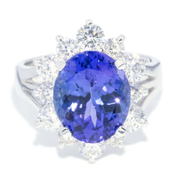 Vintage 5.80 Carat Tanzanite Diamond Halo Ring 18 Carat White Gold