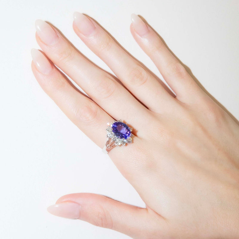 Marisol 5.80ct Tanzanite Diamond Halo Ring 18ct White Gold Ring Imperial Jewellery 