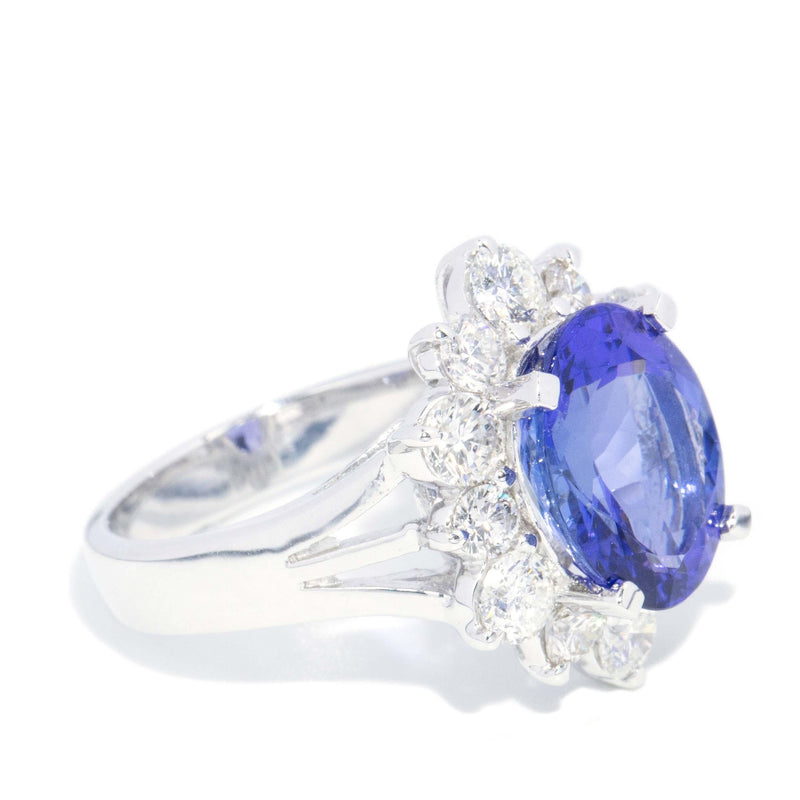 Vintage 5.80 Carat Tanzanite Diamond Halo Ring 18 Carat White Gold