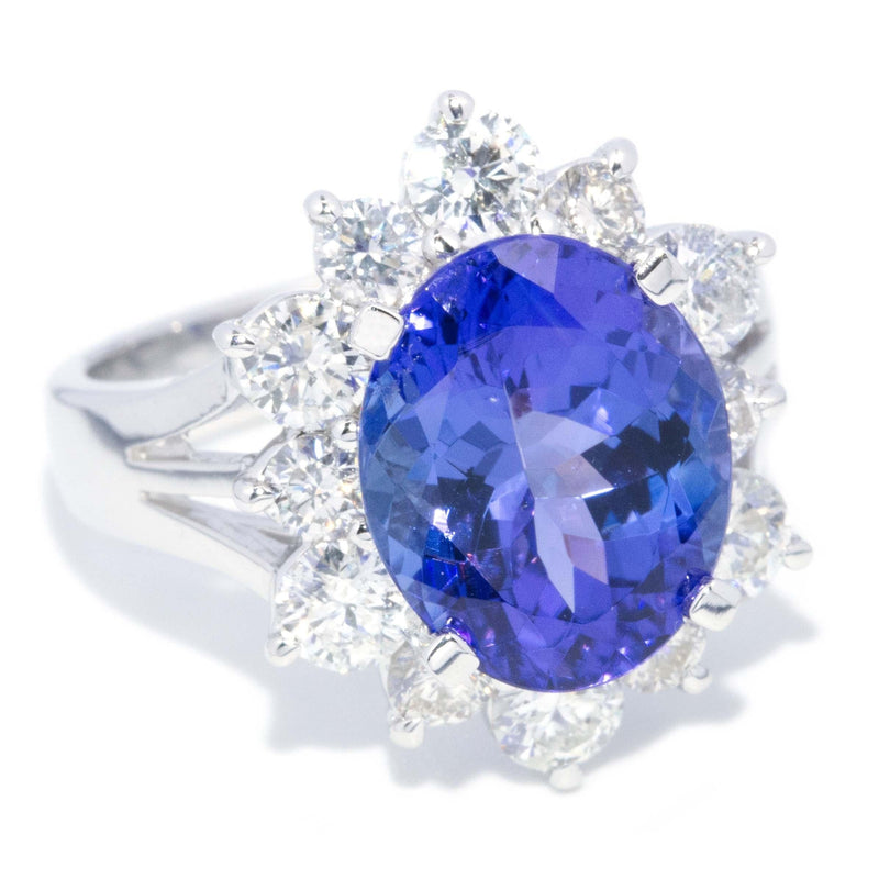 Vintage 5.80 Carat Tanzanite Diamond Halo Ring 18 Carat White Gold