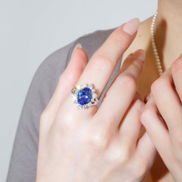 Marisol 5.80ct Tanzanite Diamond Halo Ring 18ct White Gold Ring Imperial Jewellery 