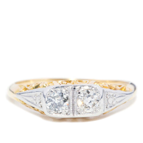 Marjorie Old Cut Diamond Filigree Ring 18K Two Tone Gold
