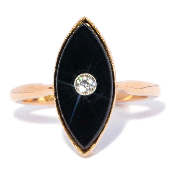Marnie Antique Marquise Onyx & Diamond Ring 18ct Gold Rings Imperial Jewellery 