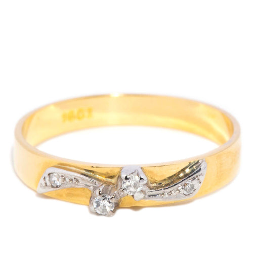 Marnie Diamond Ribbon Flat Band Ring 18K Two Tone Gold