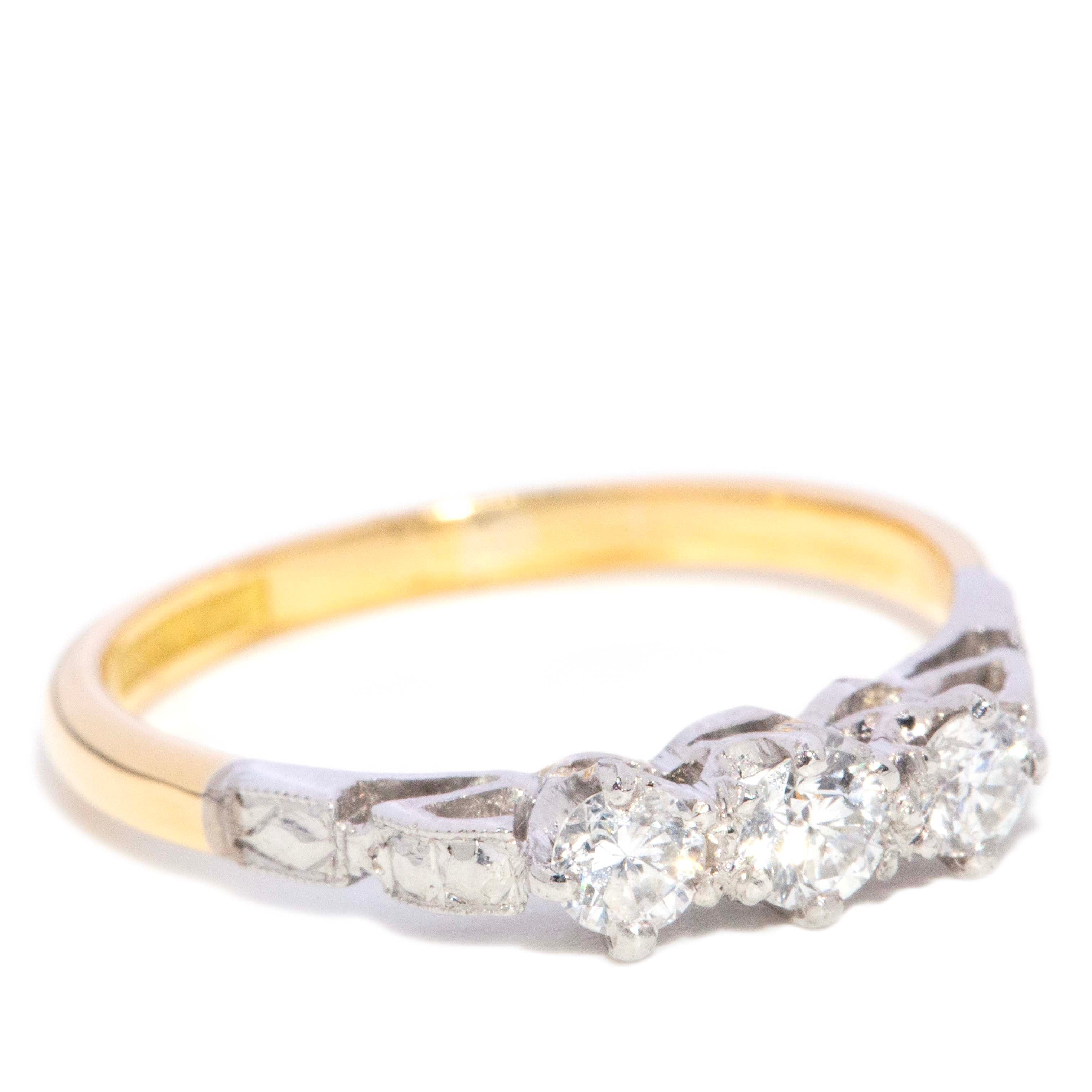 Martha Vintage Circa 1970s Brilliant Diamond Three Stone Ring 18ct Two Tone Gold Rings Imperial Jewellery 