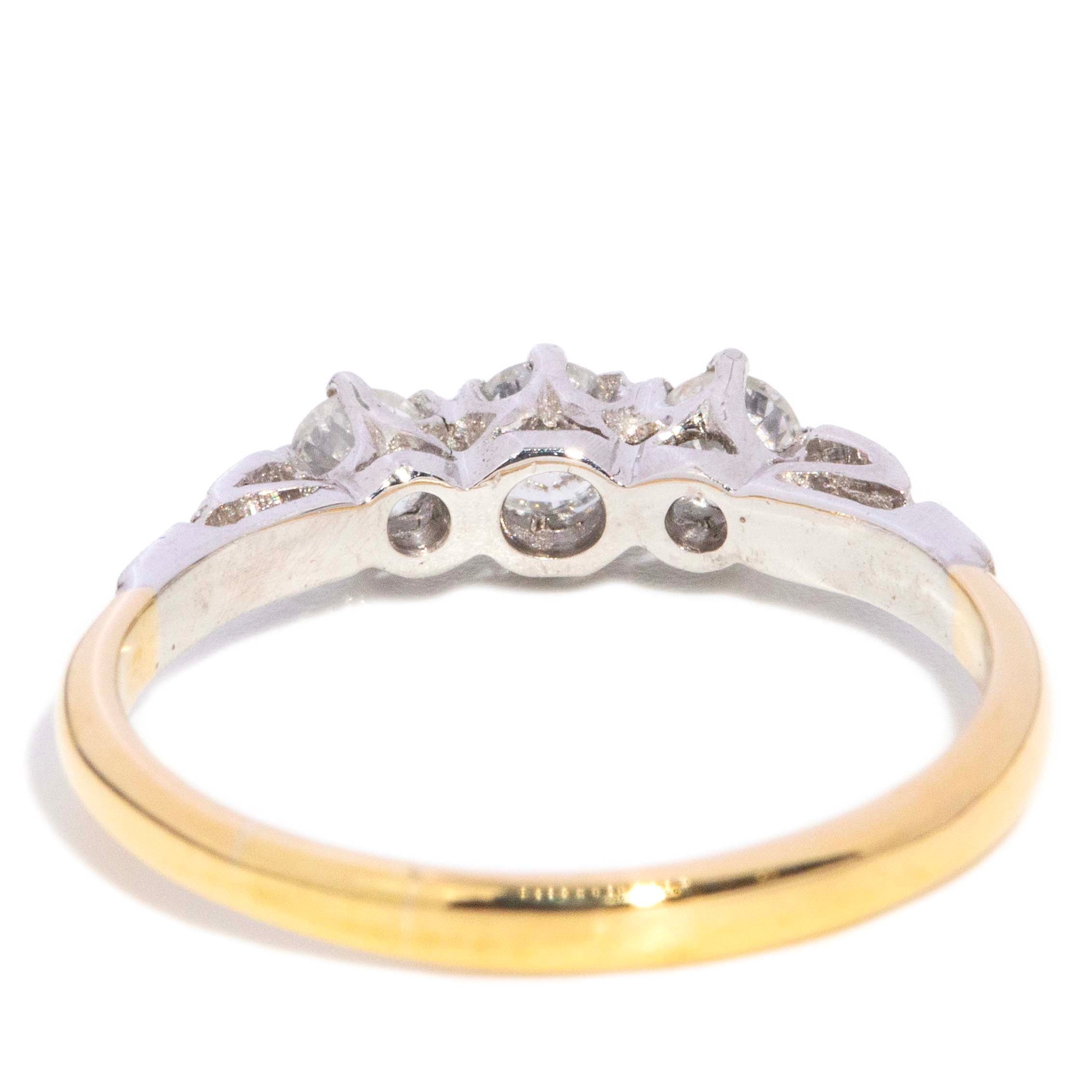 Martha Vintage Circa 1970s Brilliant Diamond Three Stone Ring 18ct Two Tone Gold Rings Imperial Jewellery 
