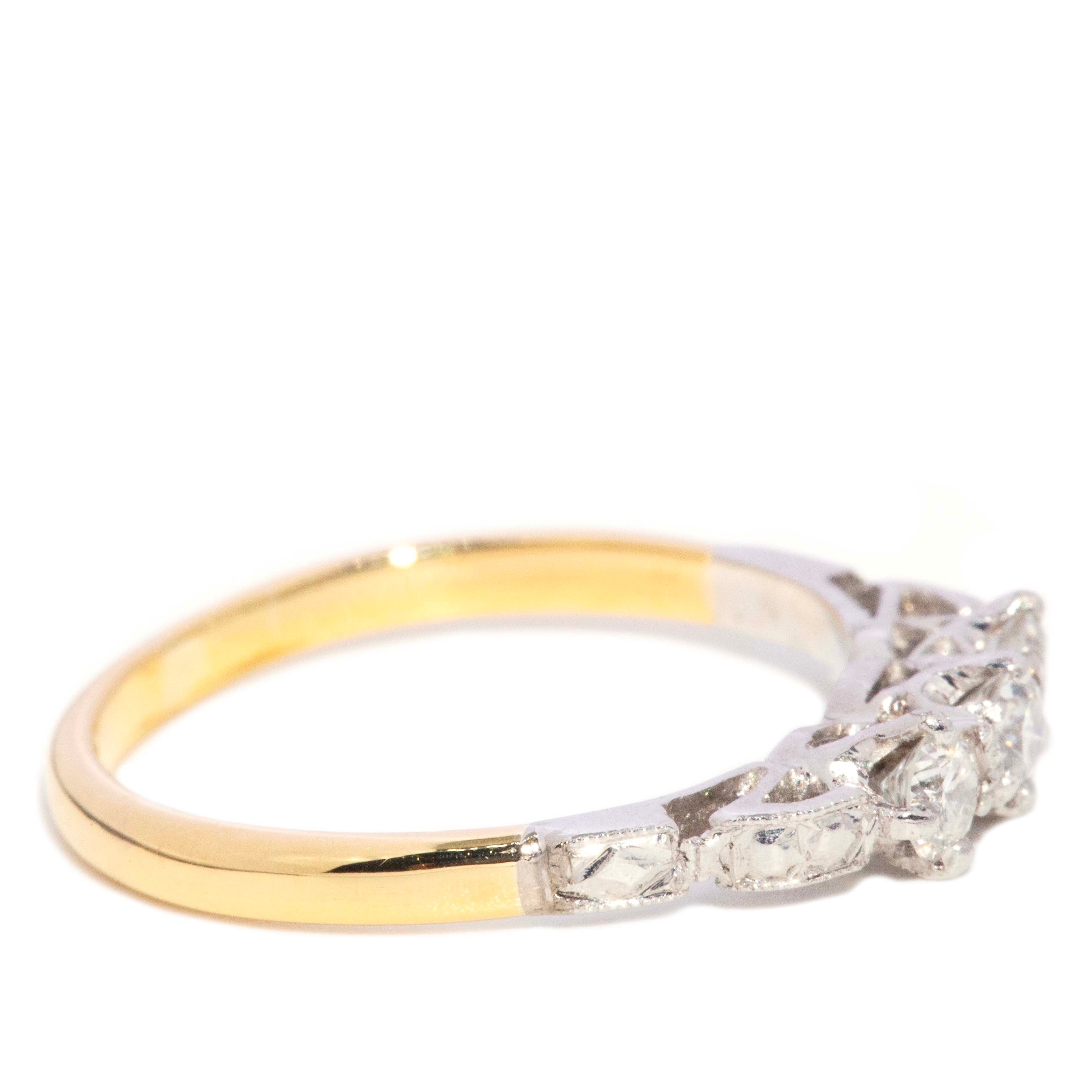 Martha Vintage Circa 1970s Brilliant Diamond Three Stone Ring 18ct Two Tone Gold Rings Imperial Jewellery 