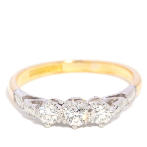 Martha Diamond Three Stone Ring 18K Two Tone Gold