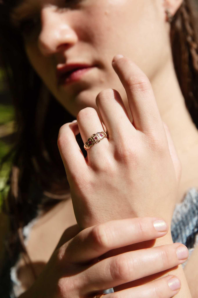 Mary 1902 Ruby Trilogy Ring 15ct Gold