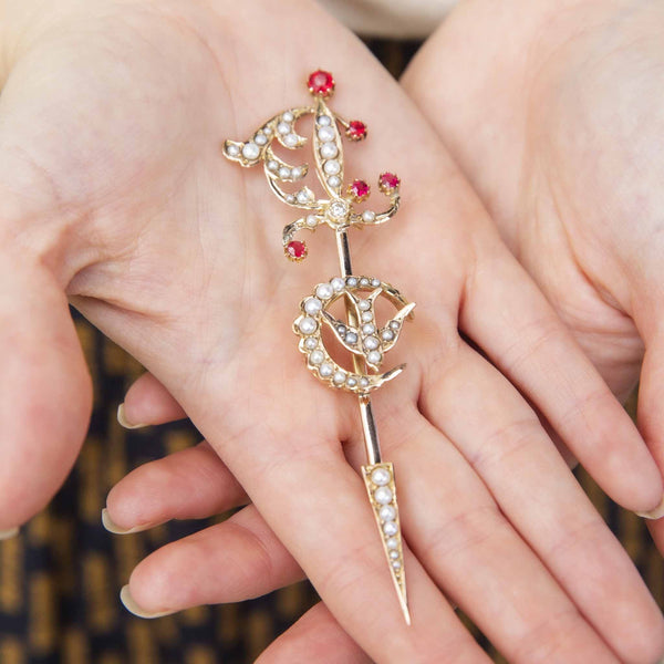 Mary Antique Edwardian Seed Pearl & Garnet Brooch Brooches Imperial Jewellery 