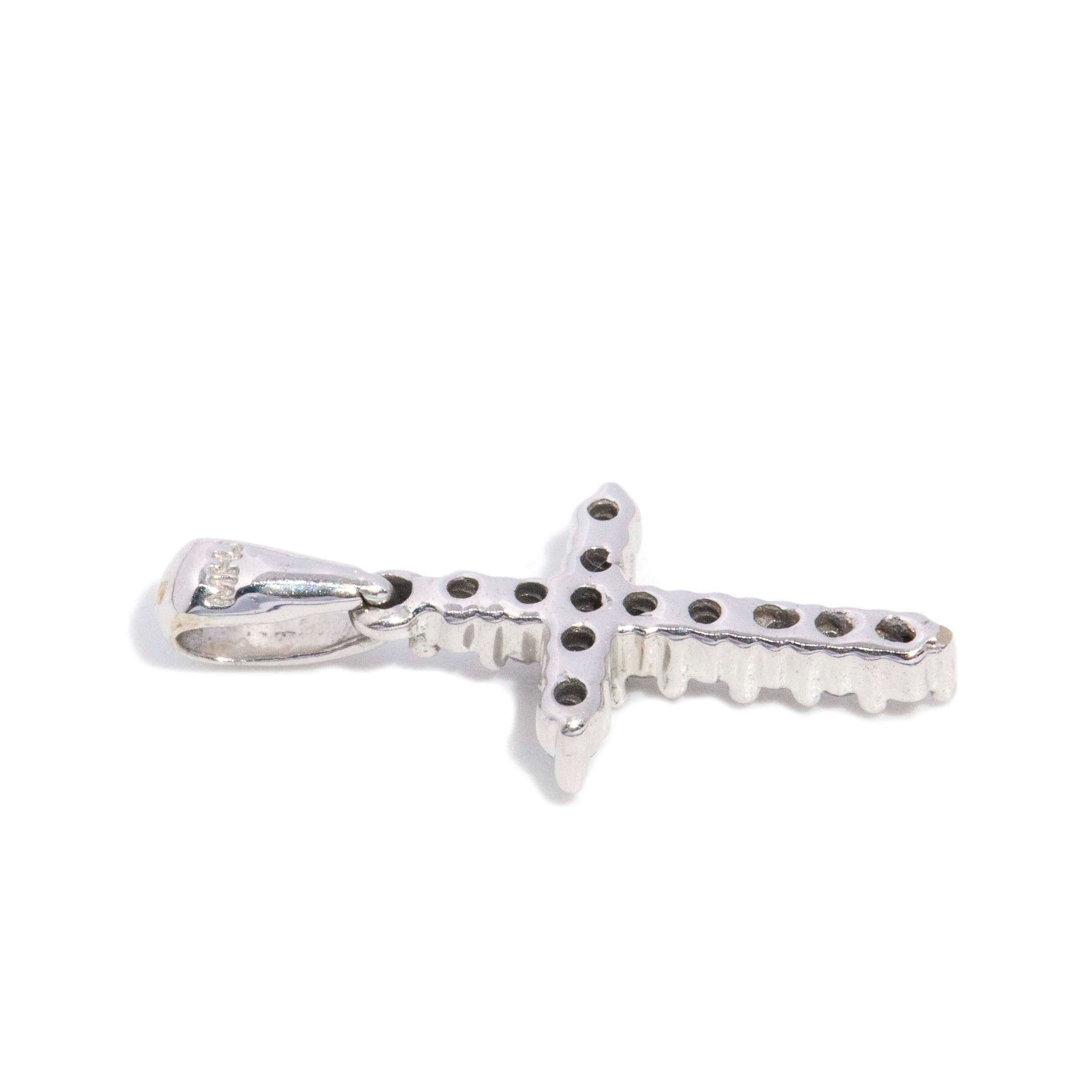 Mary Petite Diamond Cross Pendant 9ct White Gold Pendants/Necklaces Imperial Jewellery 