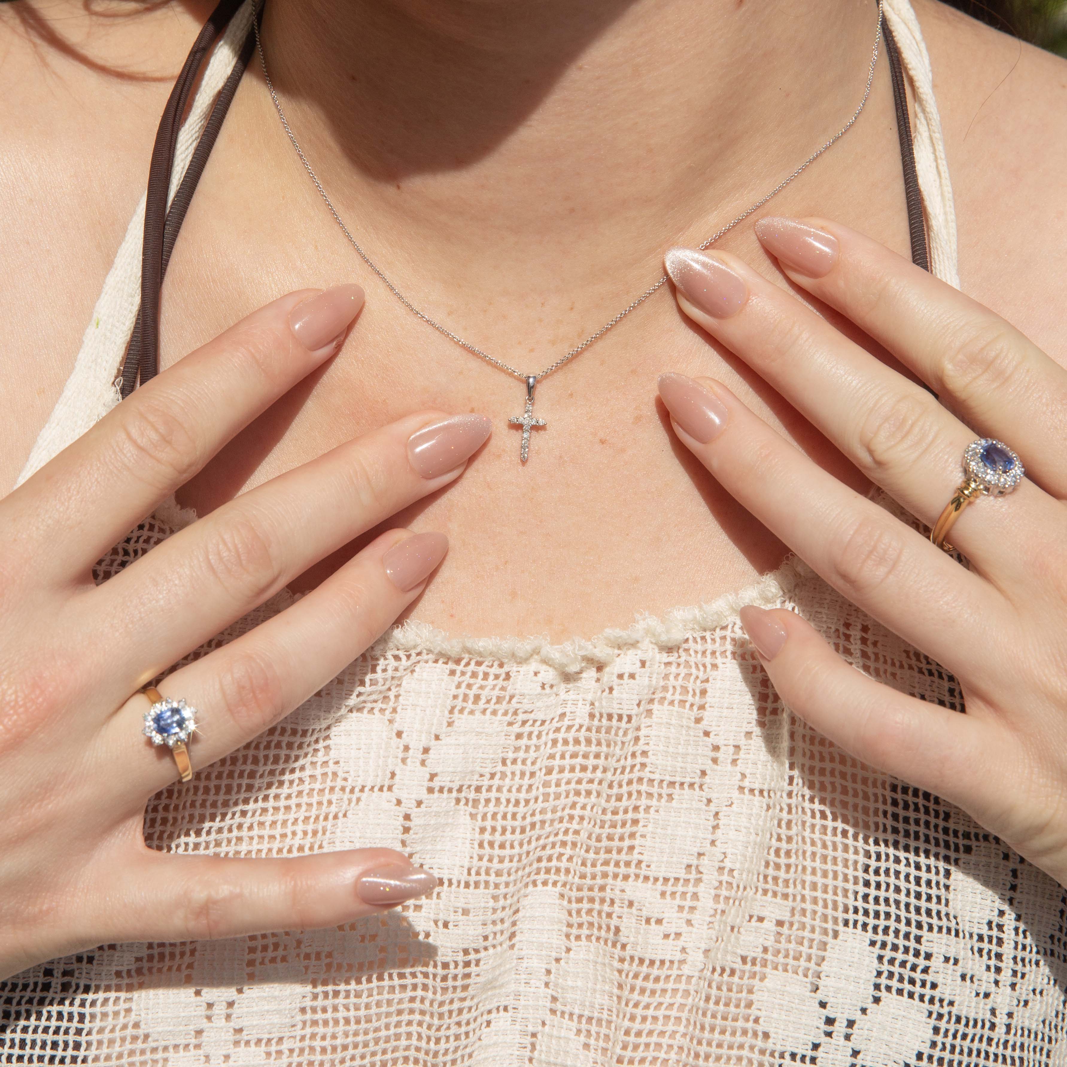 Mary Petite Diamond Cross Pendant 9ct White Gold Pendants/Necklaces Imperial Jewellery 