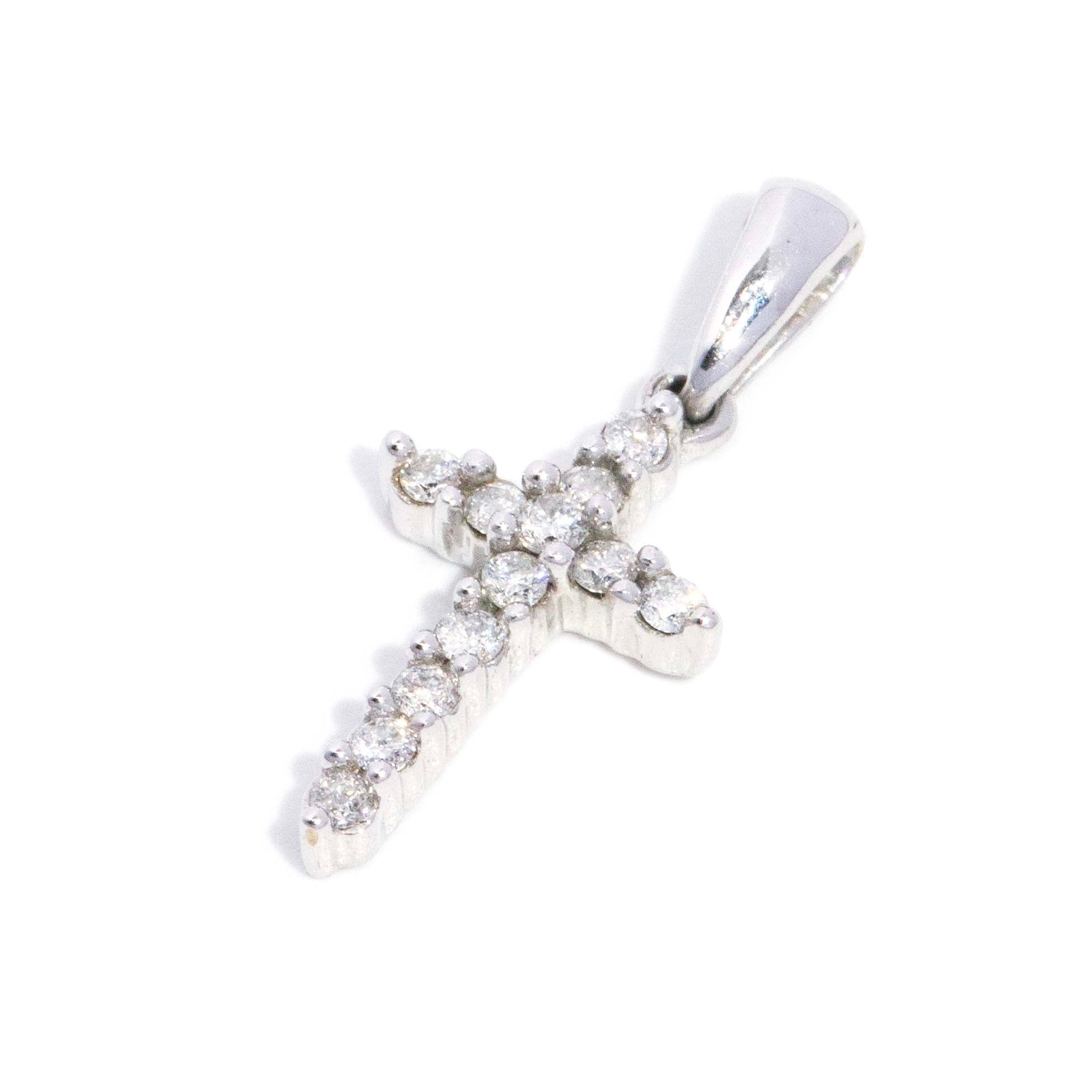 Mary Petite Diamond Cross Pendant 9ct White Gold Pendants/Necklaces Imperial Jewellery 
