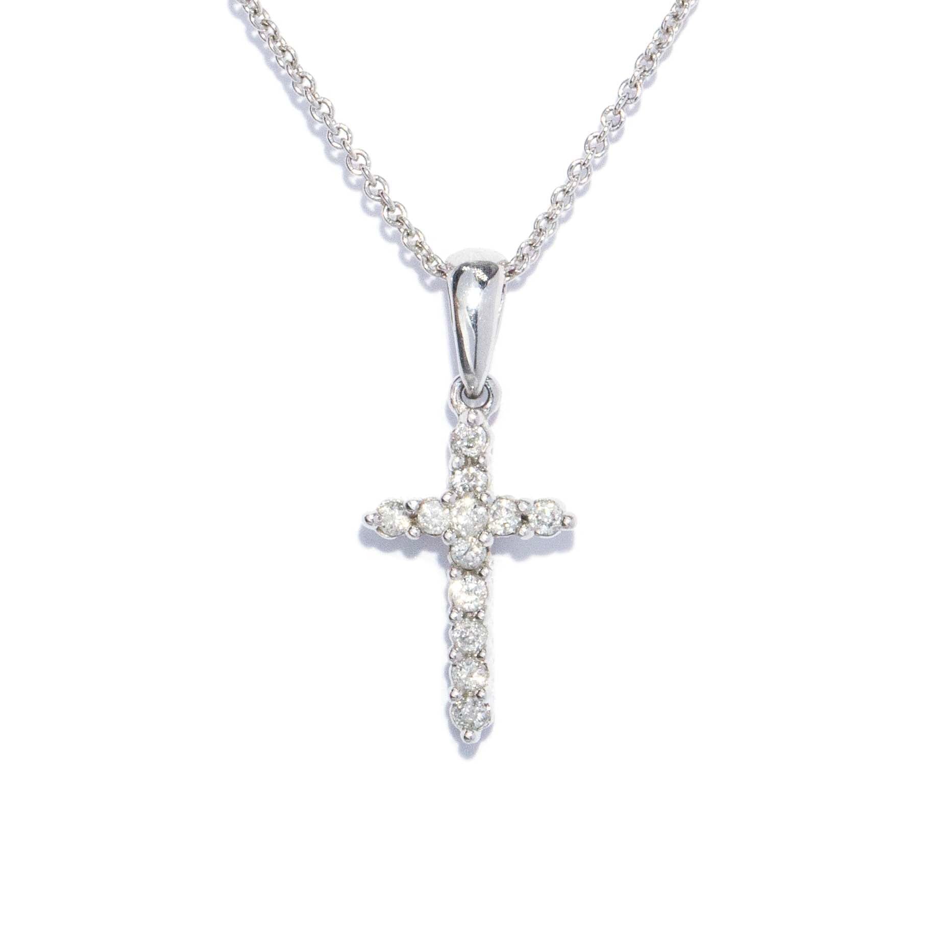 Mary Petite Diamond Cross Pendant 9ct White Gold Pendants/Necklaces Imperial Jewellery 