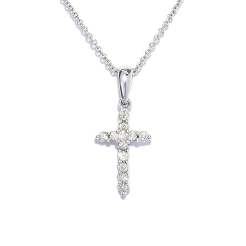 Mary Petite Diamond Cross Pendant 9K White Gold TDW 0.10ct