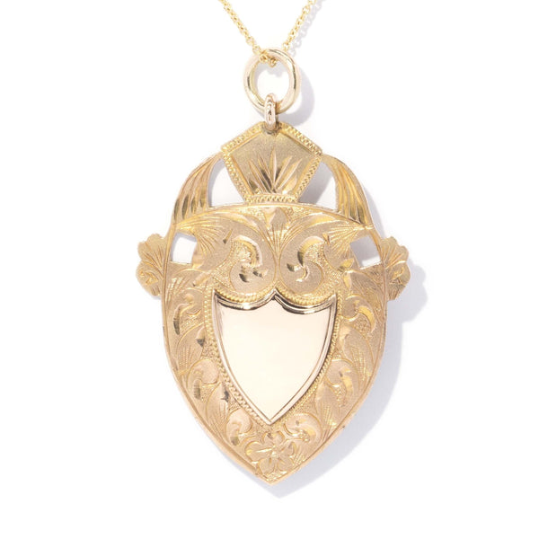 Vintage Circa 1930s Shield Emblem Award Pendant 9 Carat Gold