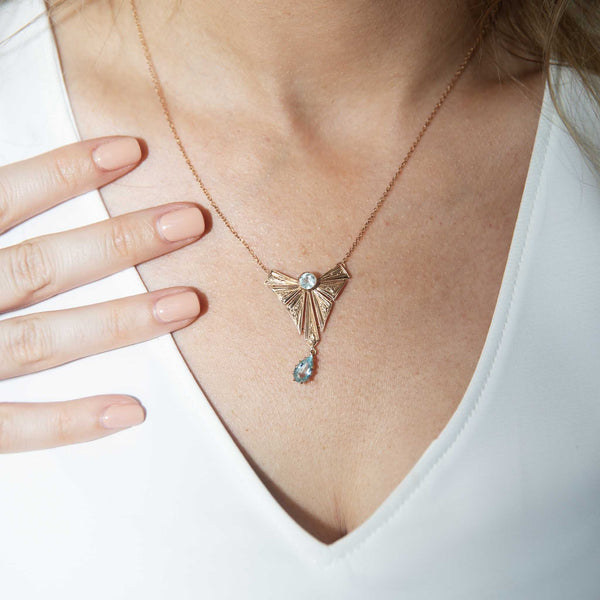 Maude 1960s Aquamarine & Topaz Necklet 9ct Rose Gold Pendants/Necklaces Imperial Jewellery 