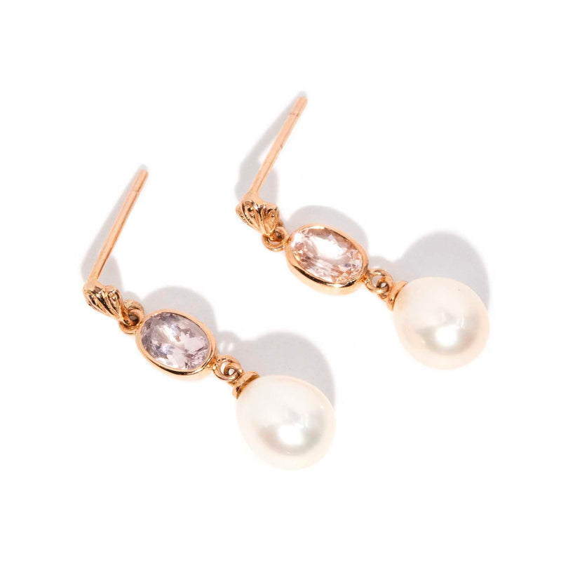 Maude Morganite & Pearl Drop Earrings 9ct Rose Gold* DRAFT Earrings Imperial Jewellery 