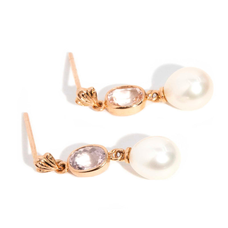 Maude Morganite & Pearl Drop Earrings 9ct Rose Gold* DRAFT Earrings Imperial Jewellery 