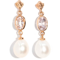 Maude Morganite & Pearl Drop Earrings 9ct Rose Gold Earrings Imperial Jewellery 