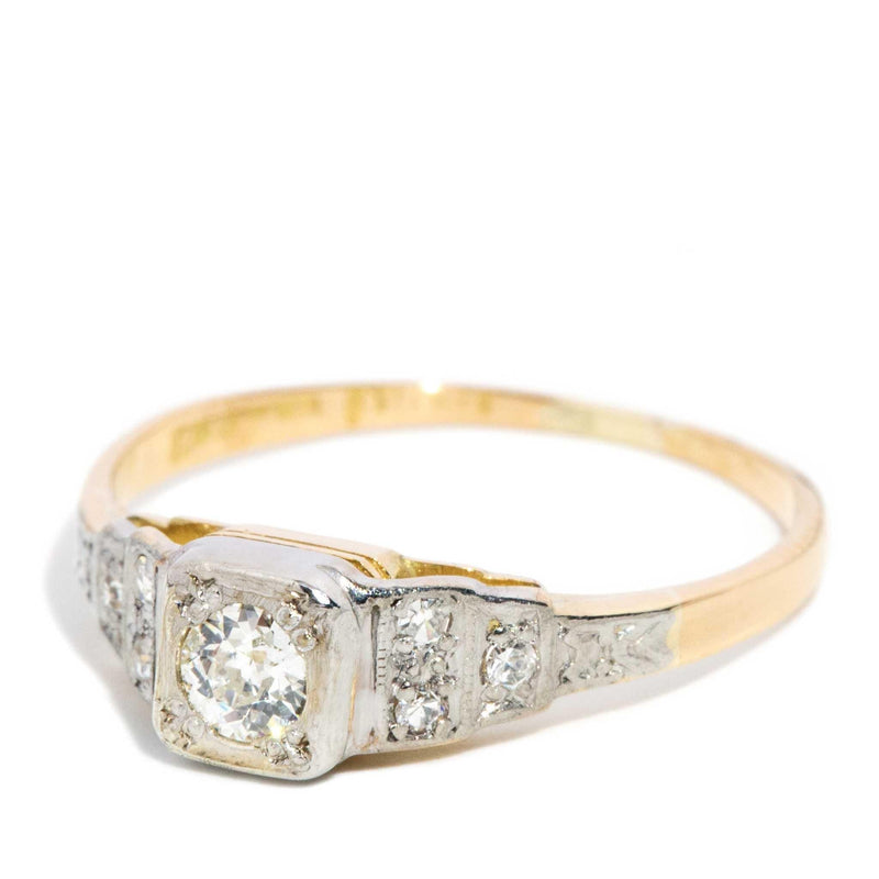 Vintage Circa 1940s Old Cut Diamond Ring 18 Carat Yellow Gold