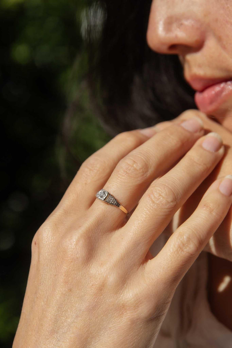 Vintage Circa 1940s Old Cut Diamond Ring 18 Carat Yellow Gold